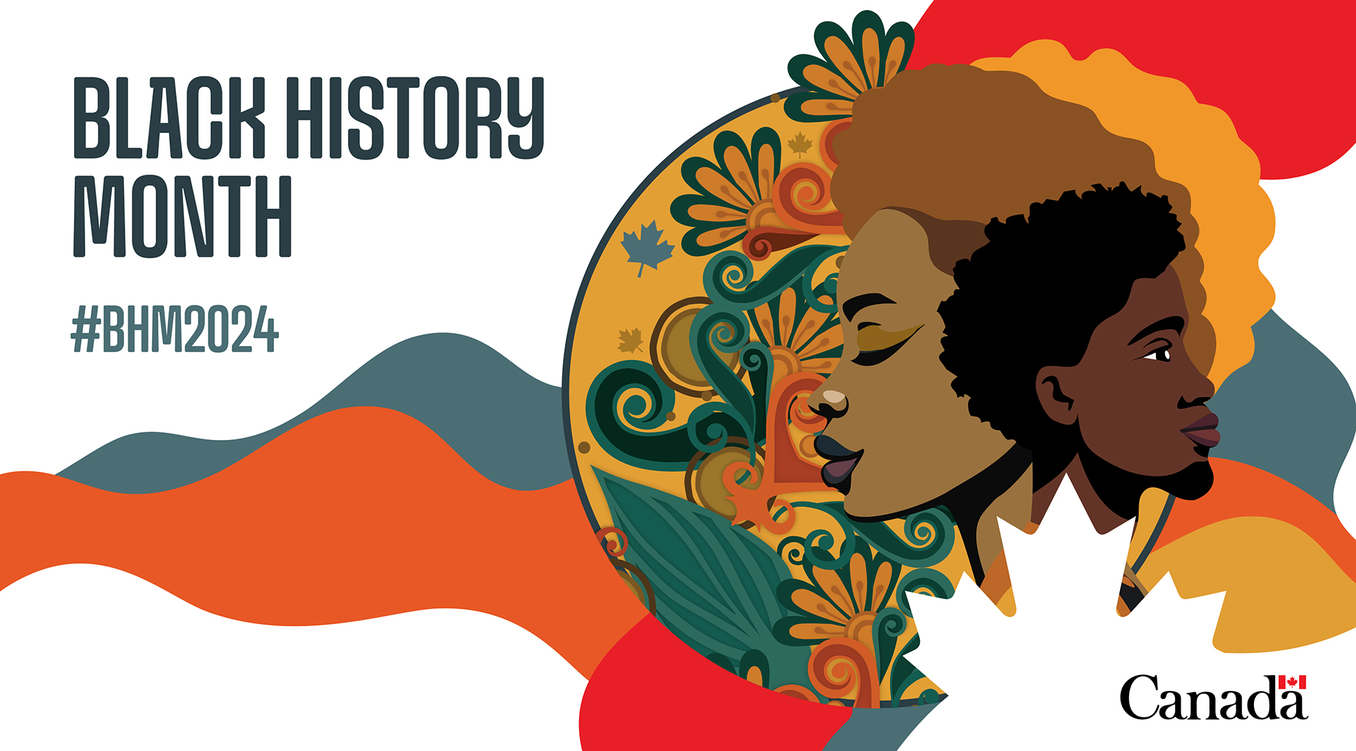 Black History Month 2024 poster with the logo of Canada and the hashtag BHM2024