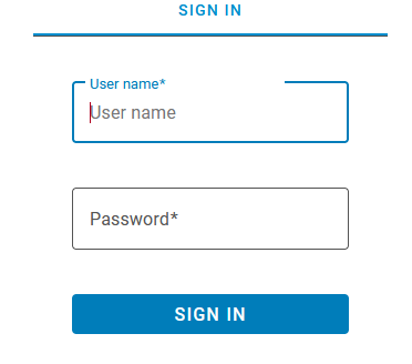 Screenshot of login screen for username and password.
