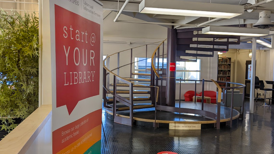 Library central staircase.